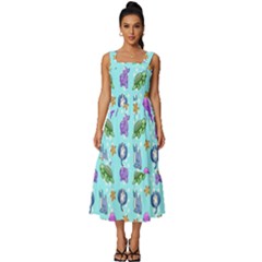 Sea Ocean Sealife Turtle Jellyfish Square Neckline Tiered Midi Dress by Loisa77