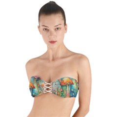 Whimsical Mushrooms Colorful Patterns Twist Bandeau Bikini Top by Loisa77