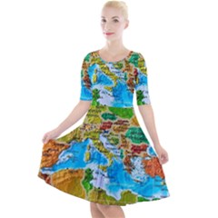 World Map Quarter Sleeve A-line Dress With Pockets by Ket1n9