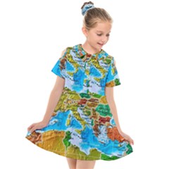 World Map Kids  Short Sleeve Shirt Dress by Ket1n9