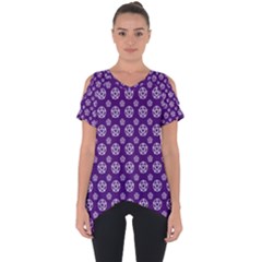 White Pentacle And Purple Pattern Cut Out Side Drop T-shirt by cheekywitch