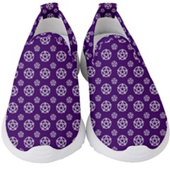 White Pentacle And Purple Pattern Kids  Slip On Sneakers by cheekywitch