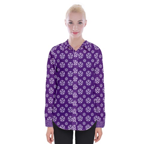 White Pentacle And Purple Pattern Womens Long Sleeve Shirt by cheekywitch