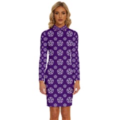 White Pentacle And Purple Pattern Long Sleeve Shirt Collar Bodycon Dress by cheekywitch