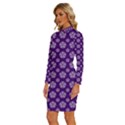 White pentacle and purple pattern Long Sleeve Shirt Collar Bodycon Dress View2