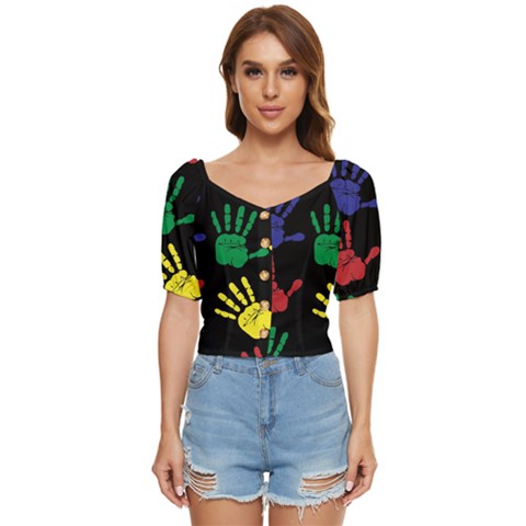 Handprints Hand Print Colourful Button Up Blouse by Apen