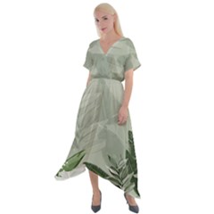 Banana Leaf Plant Pattern Cross Front Sharkbite Hem Maxi Dress by anzea