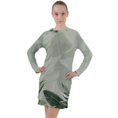 Banana Leaf Plant Pattern Long Sleeve Hoodie Dress by anzea