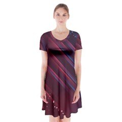 Illustrations Space Purple Short Sleeve V-neck Flare Dress by anzea