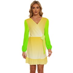 Gradient  Green, Yellow Long Sleeve Waist Tie Ruffle Velvet Dress by 2607694c