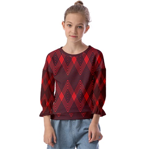 Pattern Red Black, Kids  Cuff Sleeve Top by 2607694c