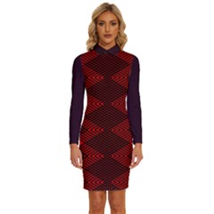 Pattern Rot Schwarz Long Sleeve Shirt Collar Bodycon Dress by dedoma