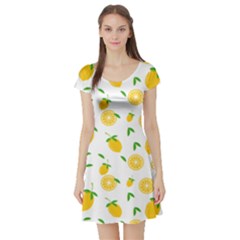 Illustrations Lemon Citrus Fruit Yellow Short Sleeve Skater Dress by anzea