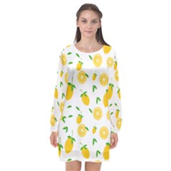 Illustrations Lemon Citrus Fruit Yellow Long Sleeve Chiffon Shift Dress  by anzea