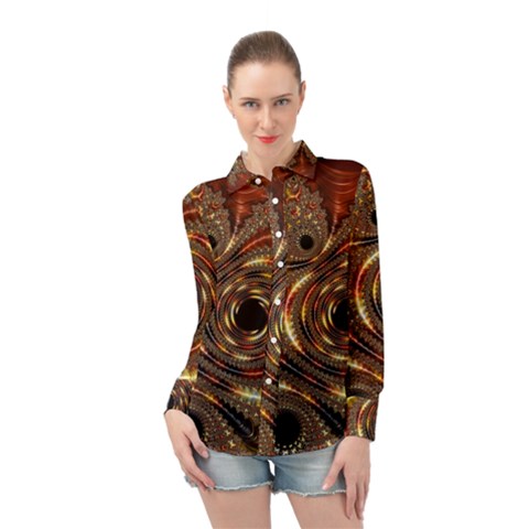 Geometric Art Fractal Abstract Art Long Sleeve Chiffon Shirt by Ndabl3x