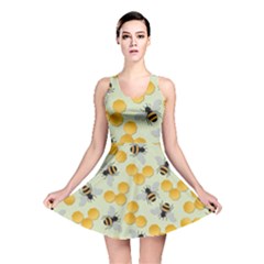 Bees Pattern Honey Bee Bug Honeycomb Honey Beehive Reversible Skater Dress by Bedest