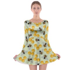 Bees Pattern Honey Bee Bug Honeycomb Honey Beehive Long Sleeve Skater Dress by Bedest