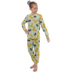 Bees Pattern Honey Bee Bug Honeycomb Honey Beehive Kids  Long Sleeve Set  by Bedest