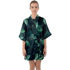 Foliage Half Sleeve Satin Kimono  by HermanTelo