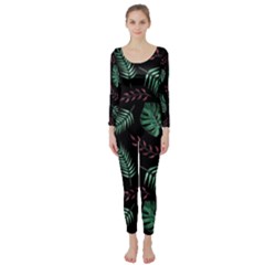 Tropical Leaves Pattern Long Sleeve Catsuit by Hannah976