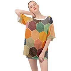 Abstract Hex Hexagon Grid Pattern Honeycomb Oversized Chiffon Top by Proyonanggan