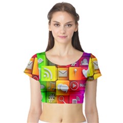 Colorful 3d Social Media Short Sleeve Crop Top by Ket1n9