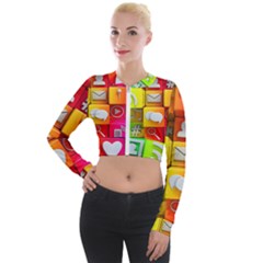 Colorful 3d Social Media Long Sleeve Cropped Velvet Jacket by Ket1n9