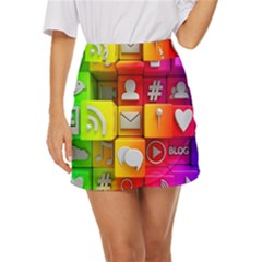 Colorful 3d Social Media Mini Front Wrap Skirt by Ket1n9