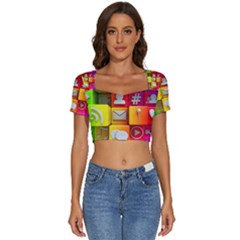 Colorful 3d Social Media Short Sleeve Square Neckline Crop Top  by Ket1n9