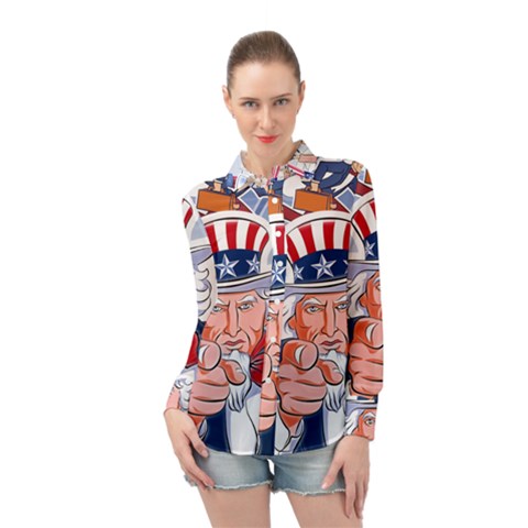 Independence Day United States Of America Long Sleeve Chiffon Shirt by Ket1n9