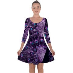 Purple Peacock Quarter Sleeve Skater Dress by Bedest