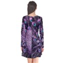 Purple Peacock Long Sleeve V-neck Flare Dress View2