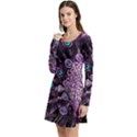 Purple Peacock Long Sleeve Velour Skater Dress View2