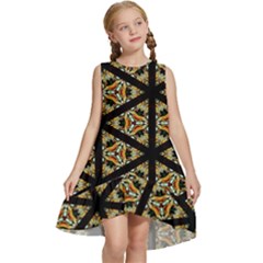 Pattern Stained Glass Triangles Kids  Frill Swing Dress by HermanTelo