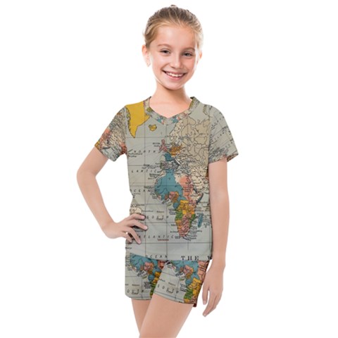 Vintage World Map Kids  Mesh T-shirt And Shorts Set by Loisa77