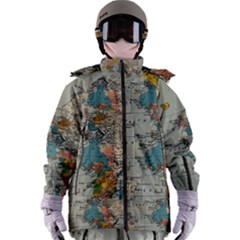 Vintage World Map Women s Zip Ski And Snowboard Waterproof Breathable Jacket by Loisa77