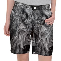 Angry Male Lion Wild Animal Women s Pocket Shorts by Loisa77