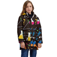 Science Lesson Flat Vector Seamless Pattern Kids  Hooded Longline Puffer Jacket by Loisa77