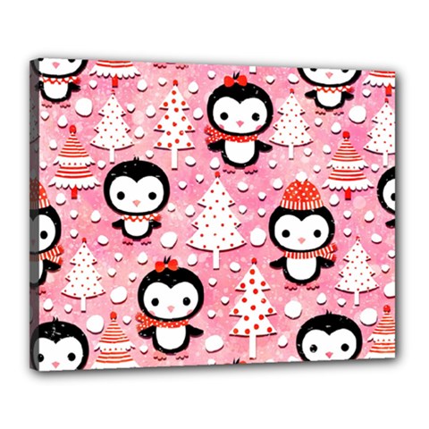 Cute Penguin Pattern Canvas 20  X 16  (stretched) by Loisa77