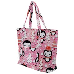 Cute Penguin Pattern Zip Up Canvas Bag by Loisa77