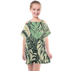 Abstract Art Tropical Leaves Kids  One Piece Chiffon Dress by Valentinaart