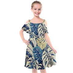 Abstract Art Tropical Leaves Kids  Cut Out Shoulders Chiffon Dress by Valentinaart