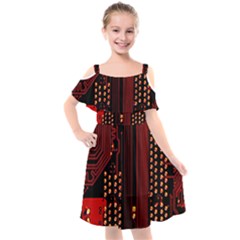 Red Circuit Board Texture Red Circuit Digital Texture Circuit Board Red Technology Kids  Cut Out Shoulders Chiffon Dress by Loisa77