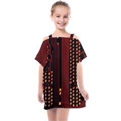 Red Circuit Board Texture Red Circuit Digital Texture Circuit Board Red Technology Kids  One Piece Chiffon Dress by Loisa77