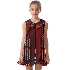 Red Circuit Board Texture Red Circuit Digital Texture Circuit Board Red Technology Kids  Pilgrim Collar Ruffle Hem Dress by Loisa77