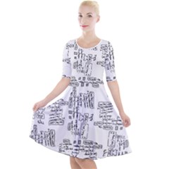 Blackboard Algorithms Black And White Pattern Quarter Sleeve A-line Dress With Pockets by dflcprintsclothing