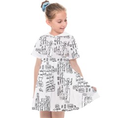 Blackboard Algorithms Black And White Pattern Kids  Sailor Dress by dflcprintsclothing