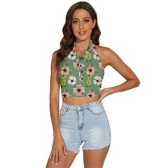 Flower Green Pink Pattern Floral Backless Halter Cami Shirt by anzea