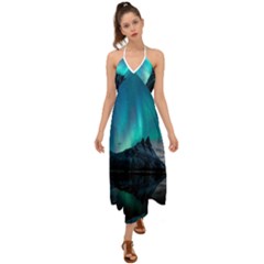 Aurora Borealis Mountain Reflection Halter Tie Back Dress  by Grandong