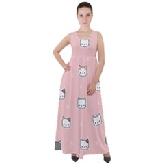 Cute Cat Cartoon Doodle Seamless Pink Pattern Empire Waist Velour Maxi Dress by Grandong